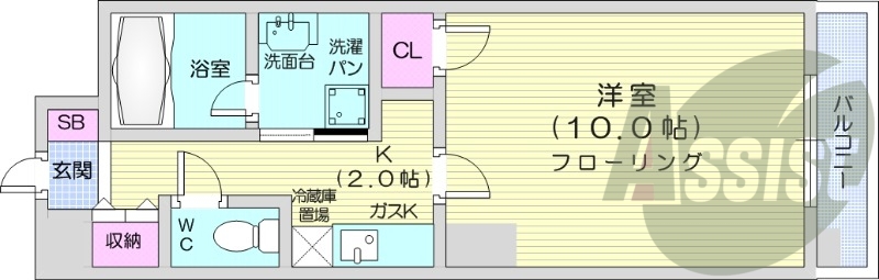 １K、都市ガス、インターネット無料、オートロック