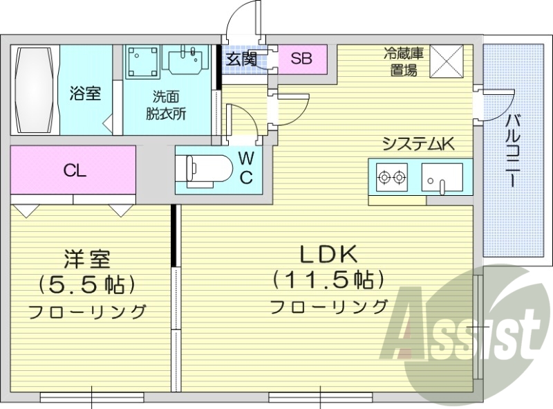 1LDK、エレベーター、オートロック、エアコン