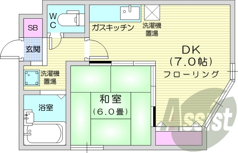 1DK、バストイレ別、オートロック、ネット使用料不要、