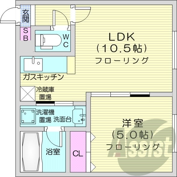 1LDK、独立洗面台、温水洗浄便座、ネット使用料無料