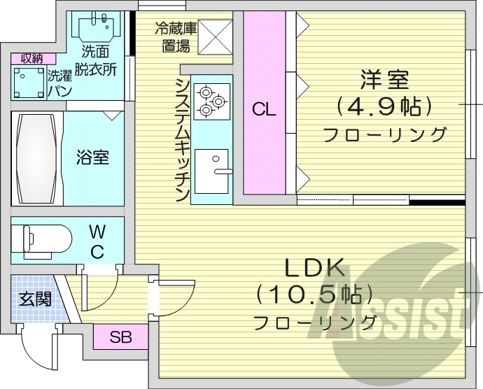 1LDK、システムキッチン、シャワートイレ、エアコン