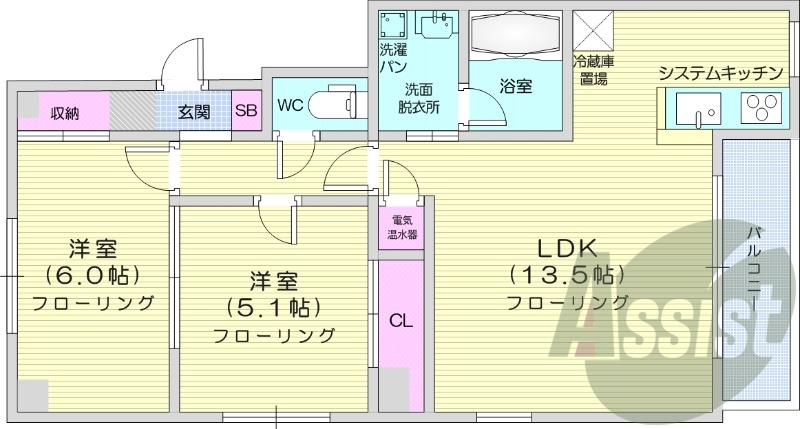 2LDK、オール電化、TVモニターホン、シャンプードレッサー