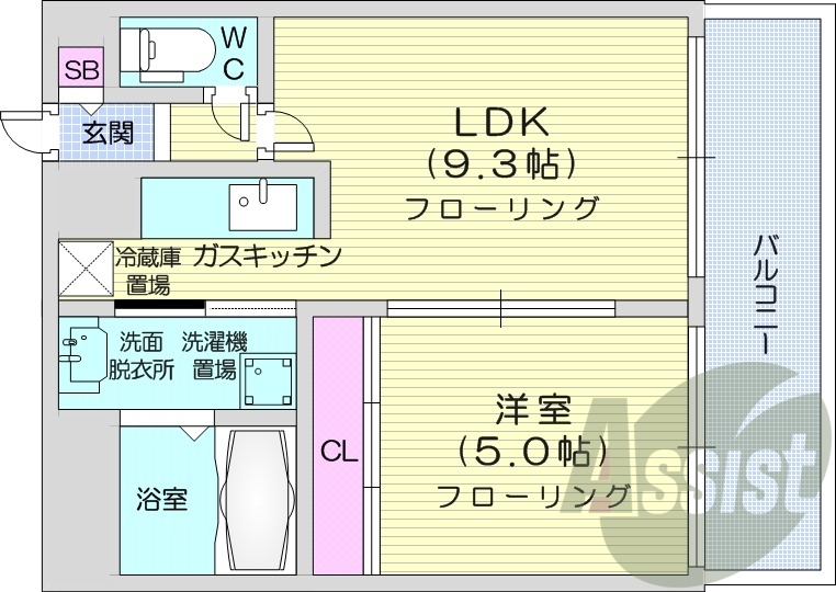 1LDK、オートロック、独立洗面台、エアコン