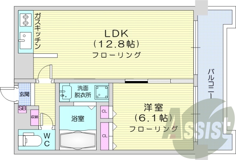 1LDK、バストイレ別、収納、エアコン、灯油暖房