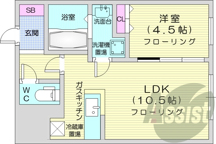 1LDK、灯油暖房、バルコニー、対面キッチン