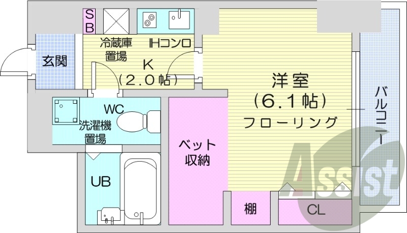 1K、クローゼット、シューズボックス、バス・トイレ別