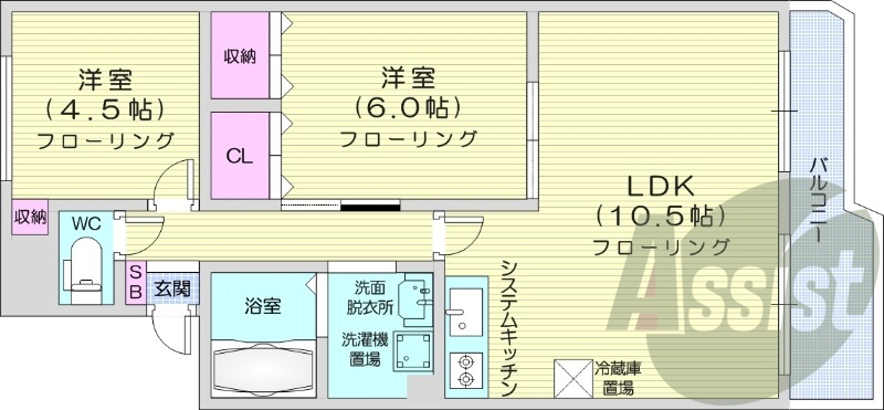 2LDK、都市ガス、ペット相談、エアコン、トランクルーム