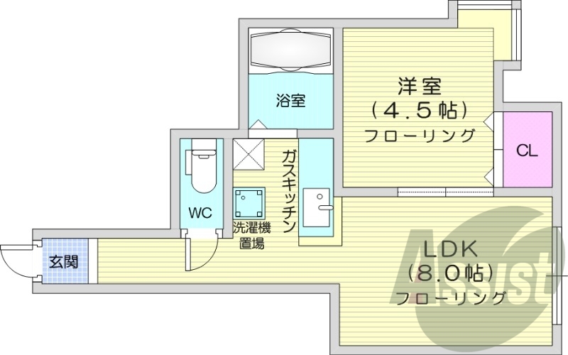 1LDK、エアコン、ネット使用料不要、バストイレ別