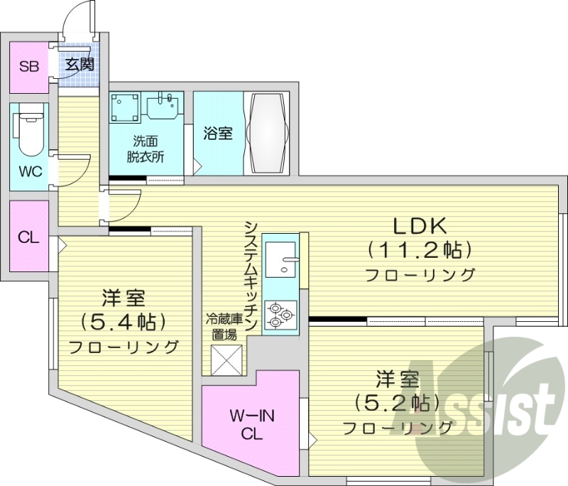 2LDK、都市ガス、エアコン、追い焚き、宅配ボックス