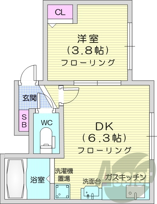 1DK、角部屋、ネット無料、オートロック