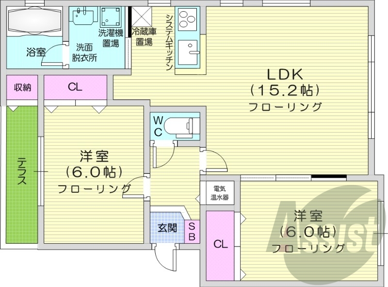 1LDK、灯油暖房、エアコン、トランクルーム