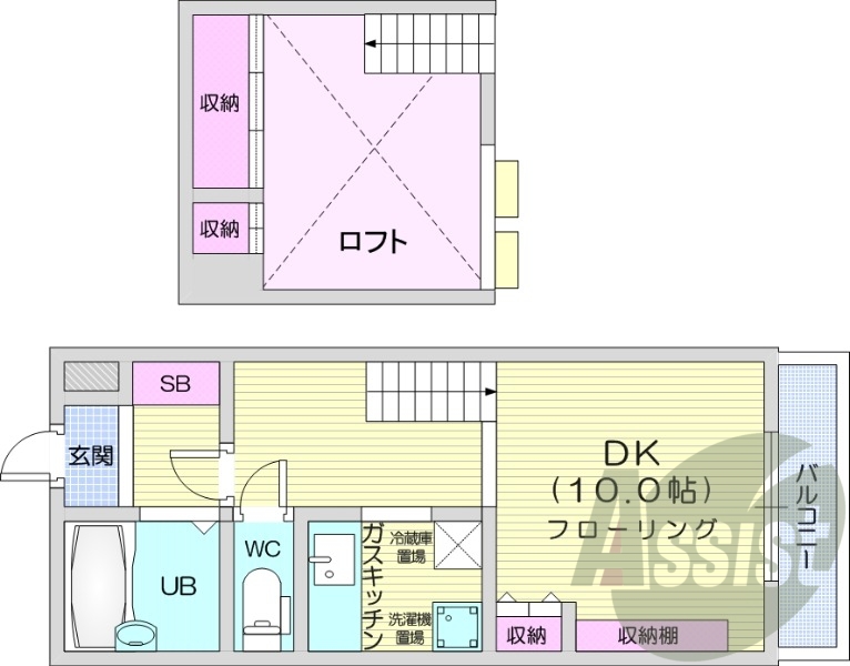 1DK、ロフト付、灯油暖房、バルコニー、ウインドウエアコン