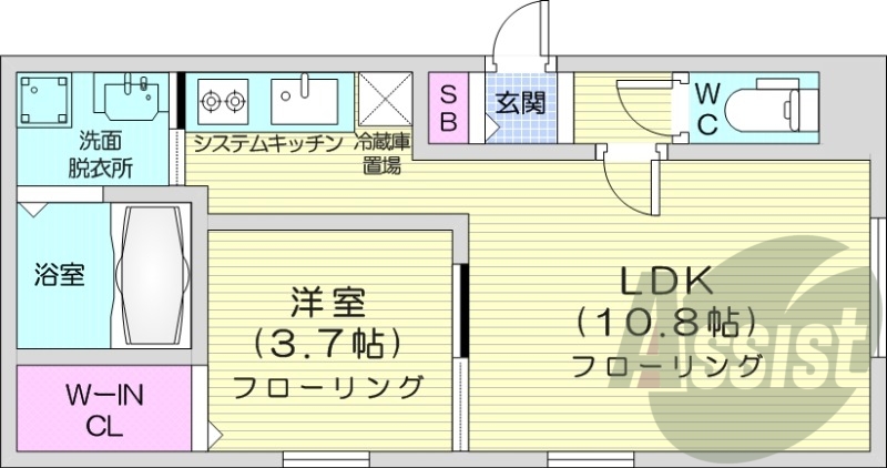 1LDK、浴室乾燥機、エアコン、インターネット無料