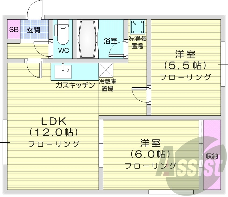 2LDK、ペット可、シャワートイレ、灯油暖房