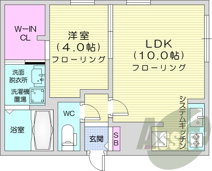 1LDK、都市ガス、エアコン、システムキッチン、宅配ボックス