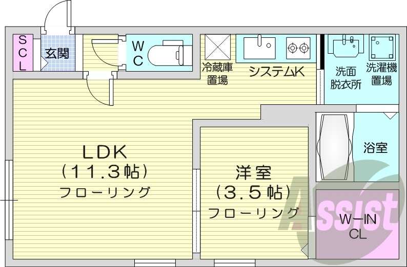 1LDK、都市ガス、エアコン、システムキッチン、宅配ボックス