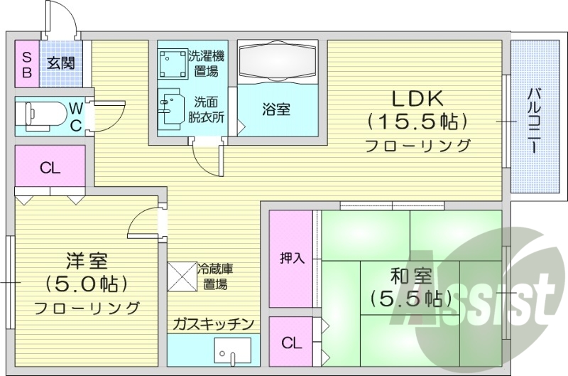 2LDK、エアコン、灯油暖房、灯油給湯、モニタ付インターホン
