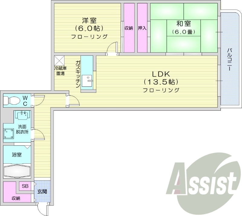 2LDK、灯油暖房、バルコニー、オートロック、宅配ボックス