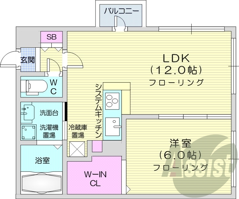 1LDK、エアコン、システムキッチン、TVインターフォン