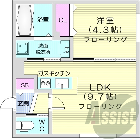 1LDK、システムキッチン、エアコン、角部屋