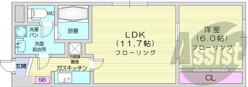 1LDK、洗面脱衣所、クローゼット、ウォシュレット付き