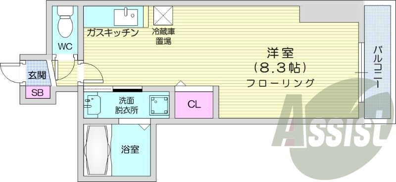 1Ｒ、バストイレ別、オートロック、光ファイバー