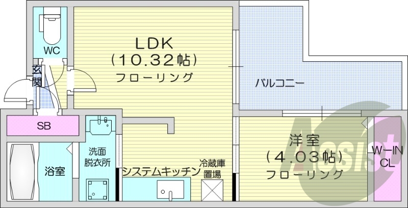 1LDK、エアコン、システムキッチン、ネット無料