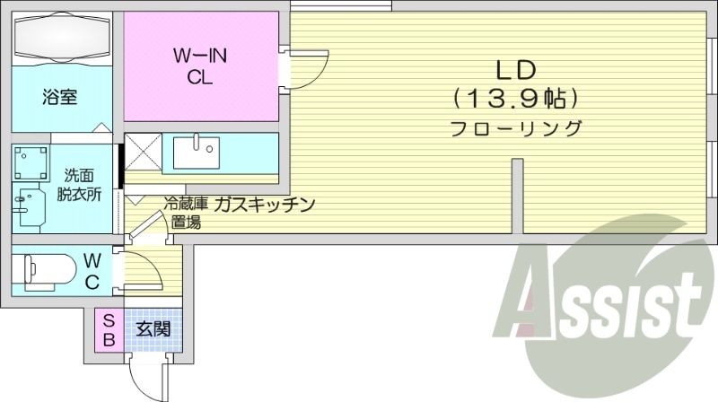 1R、バストイレ別、ペット可、独立洗面台