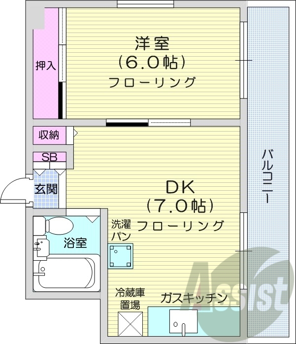 1DK、収納、洗濯機置場、都市ガス、暖房設備