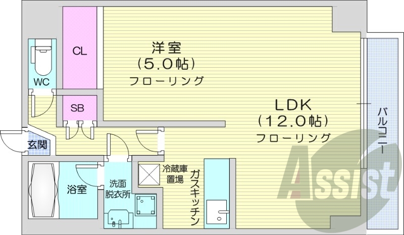 1LDK、クローゼット、シューズボックス、バルコニー