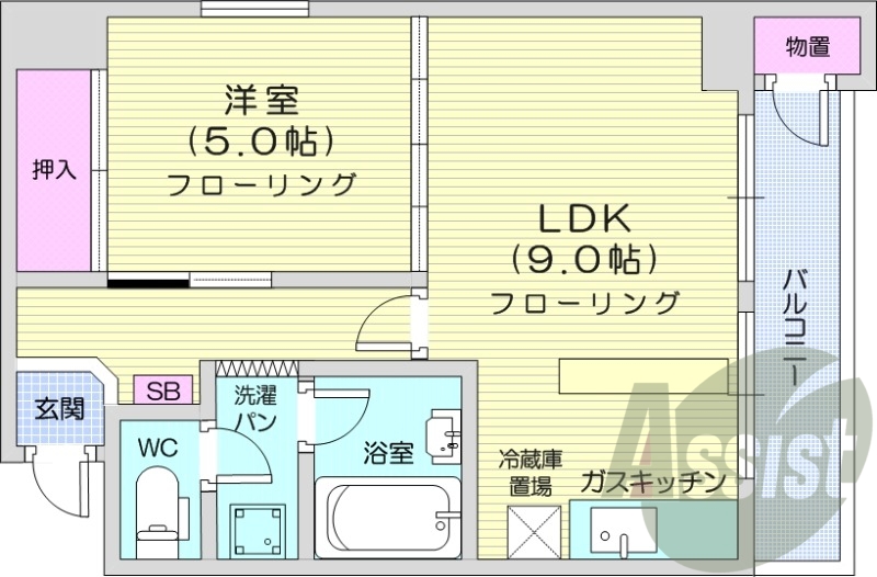 1LDK、灯油FF暖房、オートロック、Wi-Fi無料