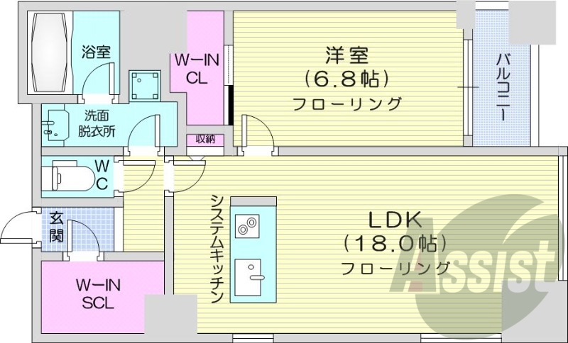 1LDK、眺望良好、バルコニー、システムキッチン