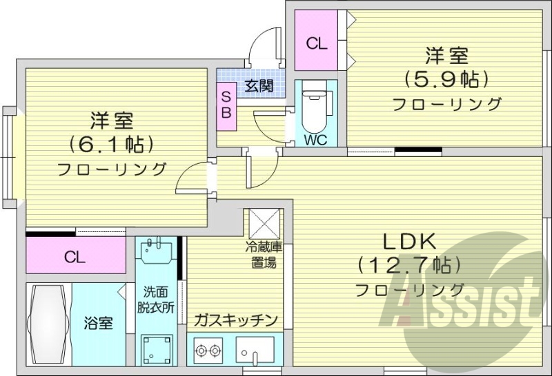 2LDK、灯油暖房、トランクルーム、バストイレ別