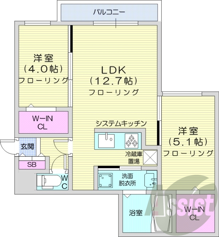 2LDK、エアコン、都市ガス、追い焚き