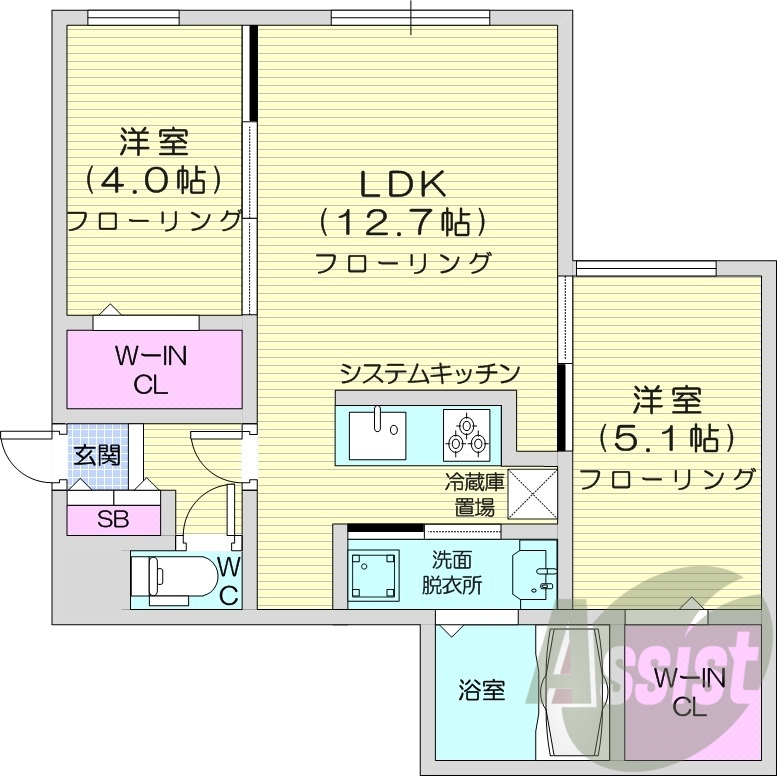 2LDK、エアコン、都市ガス、追い焚き