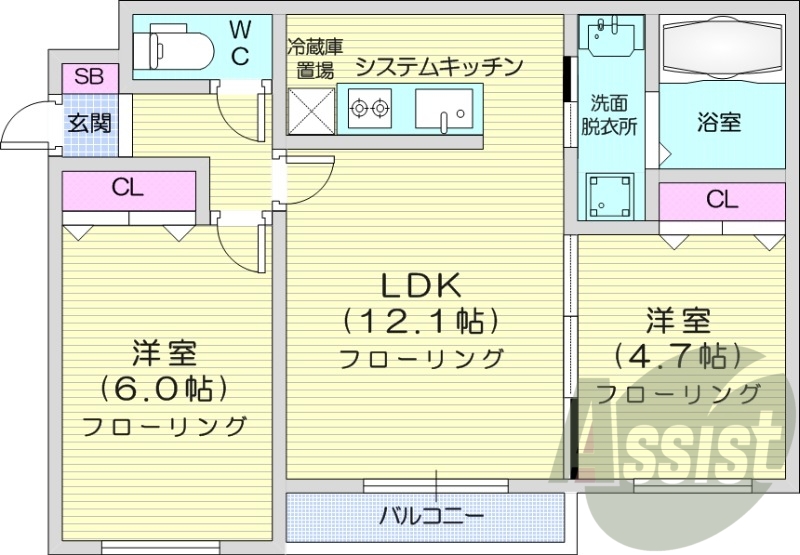 2LDK、エアコン、都市ガス、ネット無料