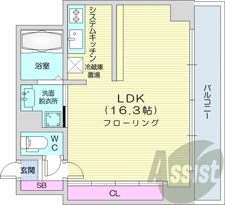 1R、クローゼット、眺望良好、エアコン、システムキッチン