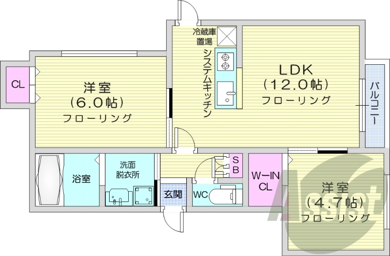 2LDK、エアコン、都市ガス、ネット無料