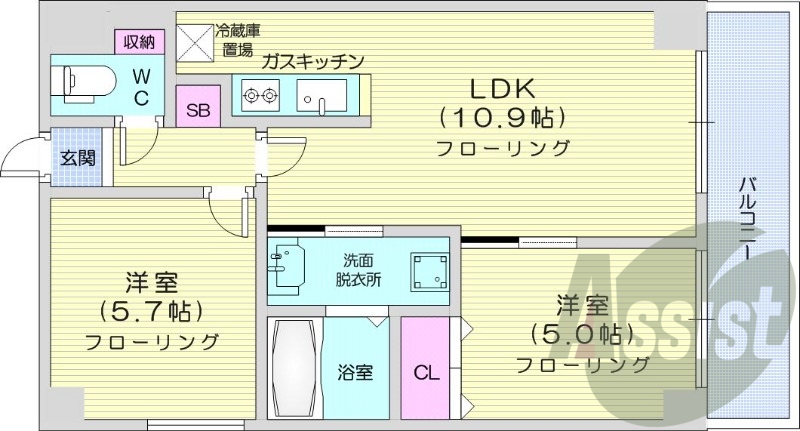2LDK、灯油暖房、オートロック、宅配BOX、ネット無料
