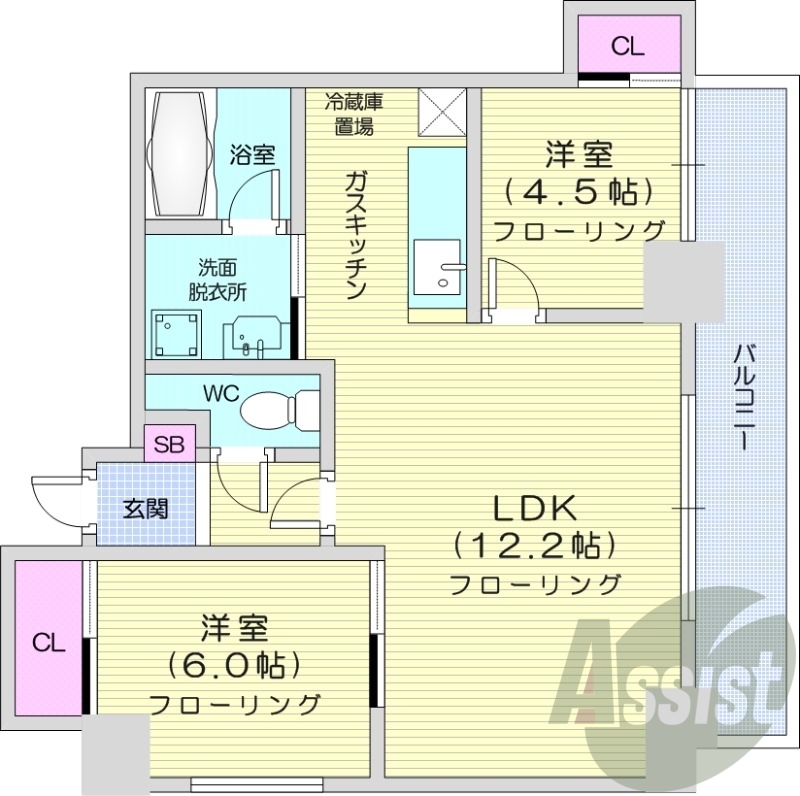 2LDK、シューズボックス、オートロック、インターネット無料