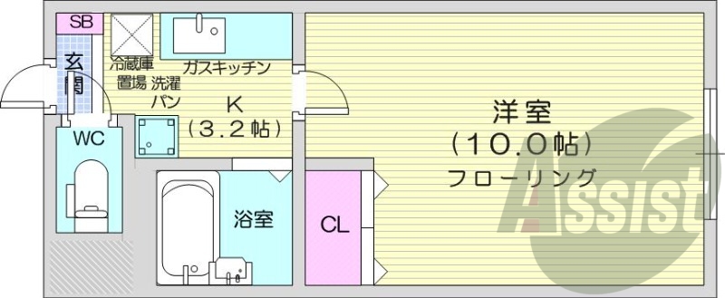 1K、風呂トイレ別、灯油FF暖房、クローゼット