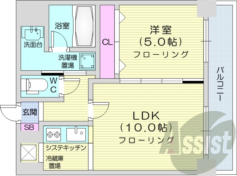 1LDK、システムキッチン、エアコン、ペット相談可