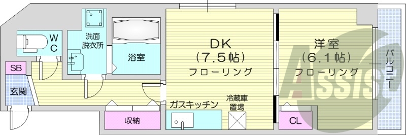 1DK、エアコン、独立洗面台、バルコニー、ネット使用料不要