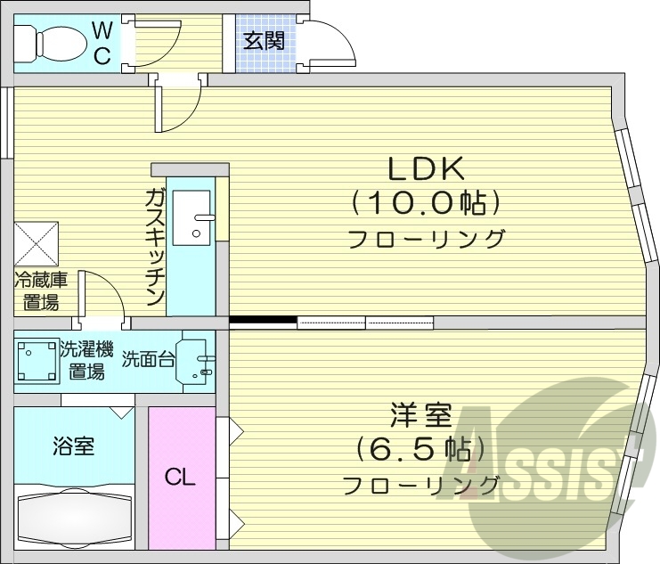 1LDK、エアコン、洗髪洗面化粧台、灯油暖房