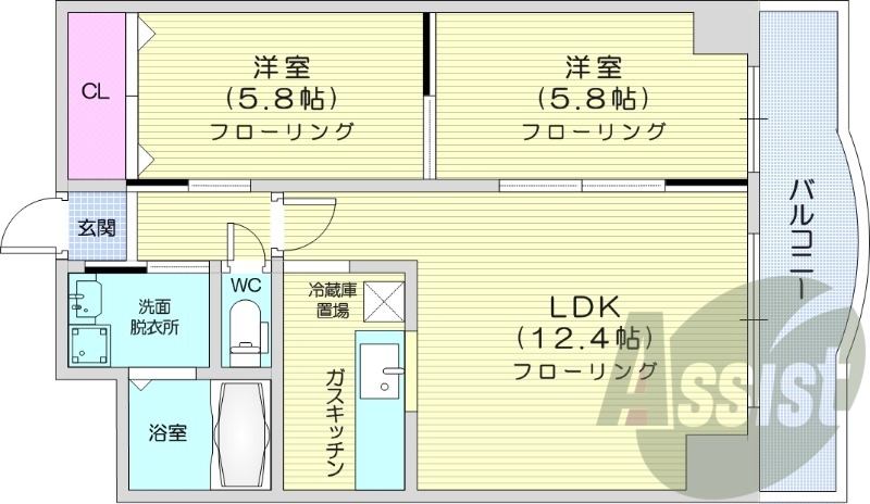 2LDK、オートロック、ペット相談可、灯油暖房