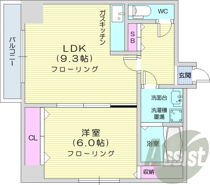 １LDK、オートロック、都市ガス、バストイレ別