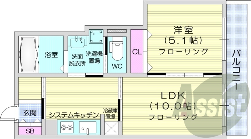 1LDK、都市ガス、オートロック、浴室乾燥機