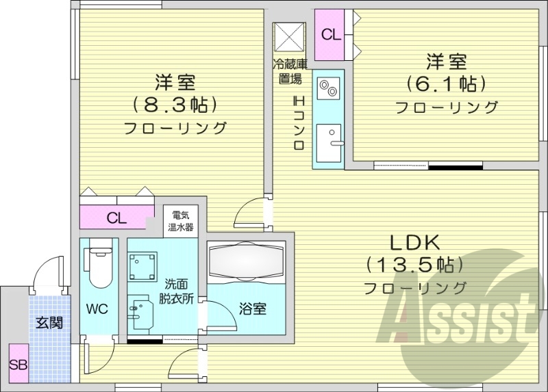2LDK、モニターホン、IHコンロ、脱衣所