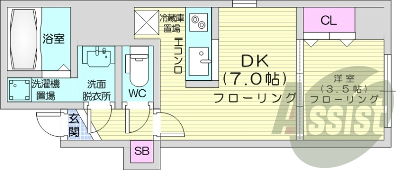 1DK、オール電化、浴室乾燥機、IHコンロ、シャワートイレ