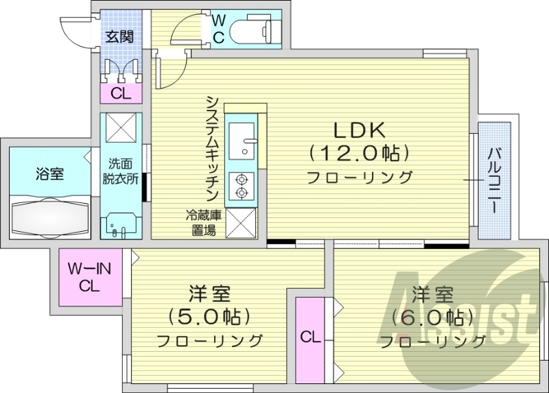 2LDK、エアコン、都市ガス、ネット無料